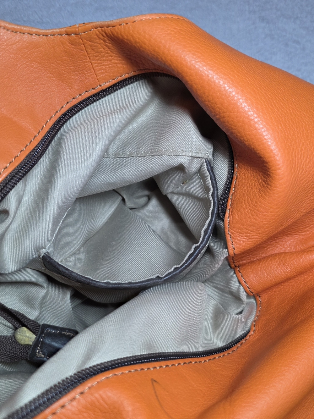 Women's Orange Leather Hobo Bag with Dark Trim - Picture 8 of 12